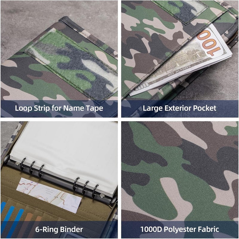 ‎KOSIBATE Padfolio Ring Binder with 80 Sheets 160 Pages of Loose-Leaf Paper, Weatherproof Notebook Cover, Tactical Notebook with Zippered for Folders, Cards Refillable 6-Ring Notepad(7.3"x10.1") - Image 4